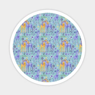 Loving Giraffes in Purple, Teal and Yellow Magnet